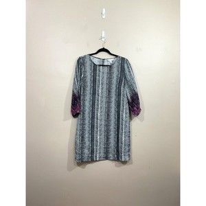 Garnet Hill Women 100% Linen Market Dress S Black White Coastal Preppy Boho